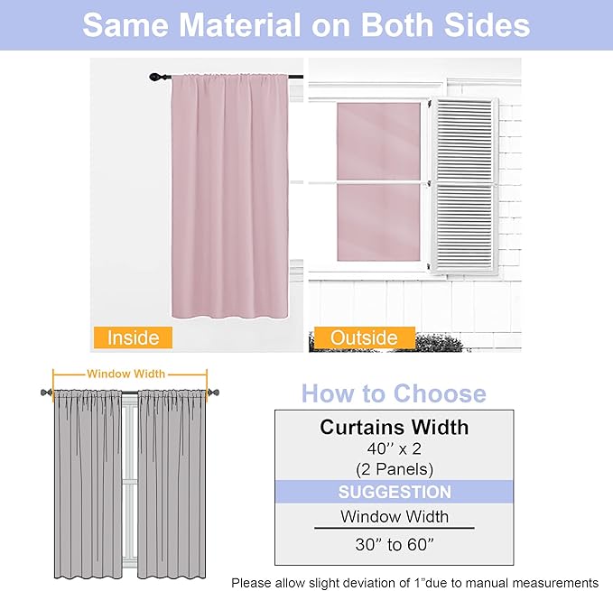 Simplebrand Ava Blush Blackout Curtains for Bedroom 84 Inch Length 2 Panels Set, Solid Thermal Insulated Privacy Nursery Window Treatment Curtains Blackout Drapes, W40 x L84 Inch, Blush