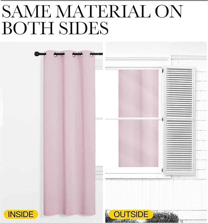NICETOWN Blackout Curtain Panels for Girls Room, Nursery Essential Thermal Insulated Solid Grommet Top Blackout Drapes (Baby Pink=Lavender Pink, 1 Pair, 34 x 63 Inch)