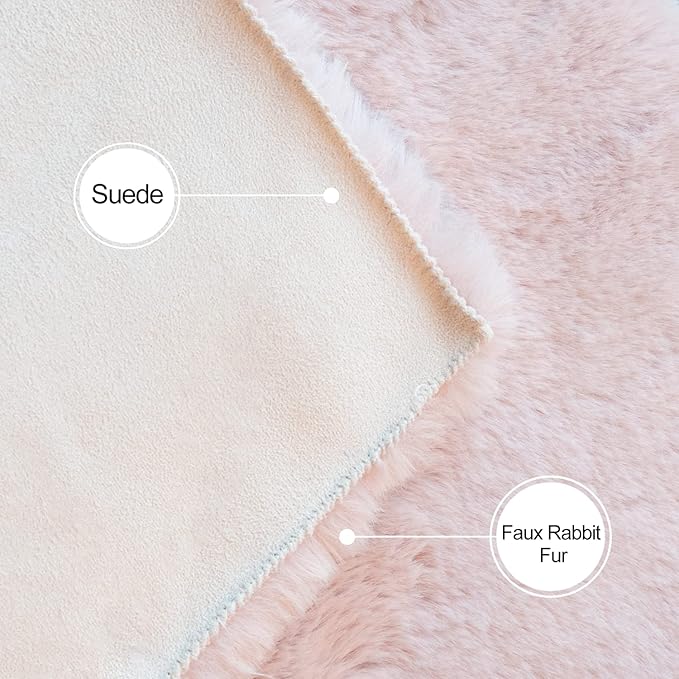 ORINOVA Pink Fluffy Shag Carpet Faux Bunny Washable Plush Fur Area Rugs for Bedroom 4x6 Nursery Rug for Living Room
