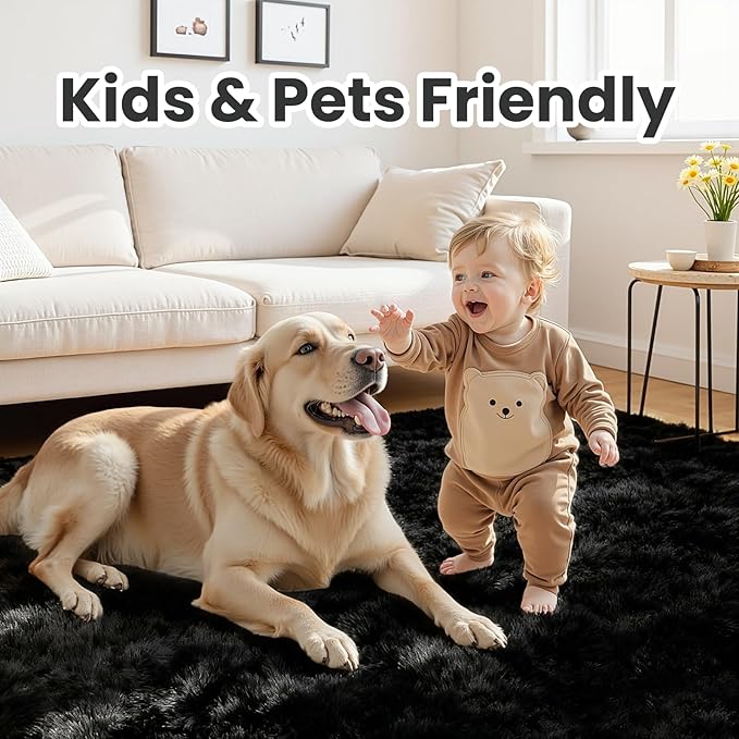 5x7 Area Rugs for Living Room: Ultra Soft Fluffy Shag Black Rug for Bedroom, Non-Slip Large Fuzzy Plush Rug Indoor Floor Carpet for Nursery Kids Boys Girls Room, Dorms, Modern Home Decor