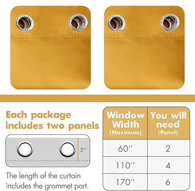 MIULEE Blackout Curtains 96 Inches Long for Bedroom Living Room Thermal Insulated Room Darkening Grommet Top Solid Light Blocking Drapery Set of 2 Window Panels Yellow
