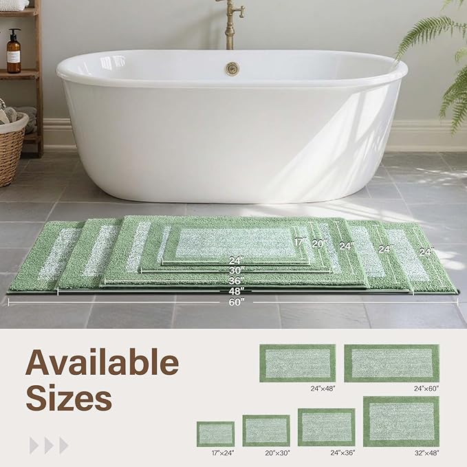48x24 Long Bathroom Rugs Washable Non Slip, Green Bath Mat for Bathroom Floor Tub, Soft Absorbent Quick Dry Mats for Shower,Bathtub,Home Decor