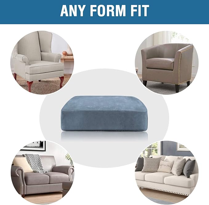 H.VERSAILTEX Velvet Stretch Couch Cushion Cover Plush Cushion Slipcover for Sofa Cushion Furniture Protector Seat Cushion Sofa Cover (3 Piece Sofa Cushion Covers, Stone Blue)