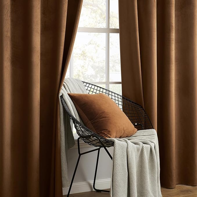 MIULEE Velvet Curtains Chocolate Elegant Grommet Thermal Insulated Soundproof Brown Room Darkening Curtains/Drapes for Classical Living Room Bedroom Decor 52 x 108 Inch Set of 2