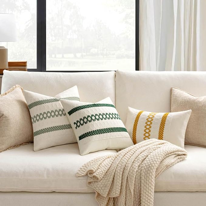 MIULEE Set of 2 Sage Green Boho Decorative Lumbar Pillow Covers 12x20 Inch Farmhouse Rustic Couch Throw Pillows Modern Summer Cushion Covers Retro Cute Macrame Woven Spring Decor for Bed Sofa Chair