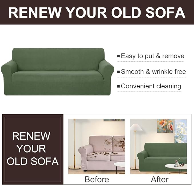 U-NICE HOME Oversized Stretch Loveseat Couch Cover Sofa Covers Washable Sofa Slipcover Furniture Protector for 2 Cushion Couch Sofa Pet Friendly, Loden Frost