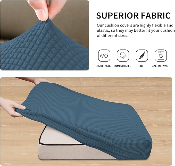 Easy-Going Stretch 4 Pieces Couch Cushion Covers for Sectional Sofa Left/Right L Shape Chaise Lounge Sofa Seat slipcover Anti-Slip Sofa Cover Soft (3 Seater + 1 Chaise, Bluestone)