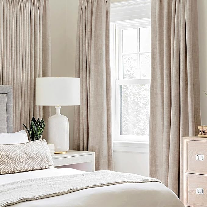 MIULEE Linen Textured Curtains for Bedroom Solid 100% Blackout Thermal Insulated Natural Beige Grommet Room Darkening Curtains & Drapes Luxury Decor for Living Room Nursery 52 x 54 Inch (2 Panels)