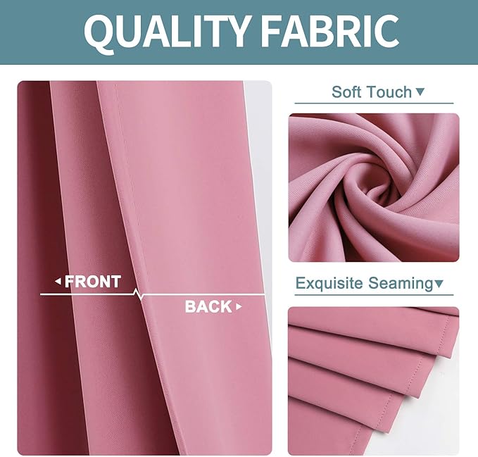 ChrisDowa Blackout Curtains 48 inches Long for Bedroom - 2 Panels Set Grommet Thermal Insulated Room Darkening Curtains for Living Room (Pink, 42 x 48 Inch)