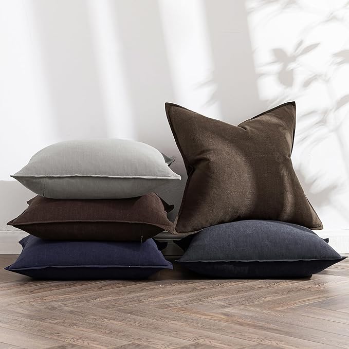 MIULEE Decorative Linen Euro Sham Pillow Covers 24x24 Dark Coffee Chocolate Boho Farmhouse Neutral Winter Couch Throw Pillows for Bed Pack of 2 Accent Modern Pillowcase Sofa Livingroom Home Decor