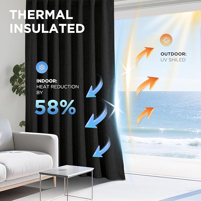 Joydeco Linen Blackout Curtains for Bedroom - 100% Light Blocking 1 Panels, Black Drapes 100" W x 90" L, Thermal Insulated Room Darkening Curtains for Living Room, Rod Pocket & Back Tabs