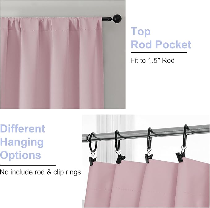Simplebrand Ava Blush Blackout Curtains for Bedroom 90 Inches Long 2 Panels Set, Solid Privacy Energy Saving Nursery Window Treatment Curtains Blackout Drapes, W40 x L90 Inch, Blush