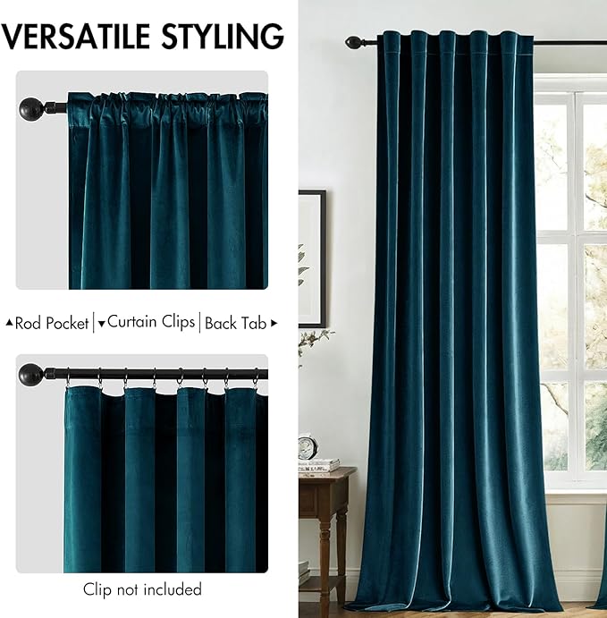 MIULEE Blue Velvet Curtains 84 inches 2 Panels - Luxury Room Darkening Curtains for Bedroom Living Room Thermal Insulated Super Soft Window Drapes Rod Pocket & Back Tab, Peacock Blue