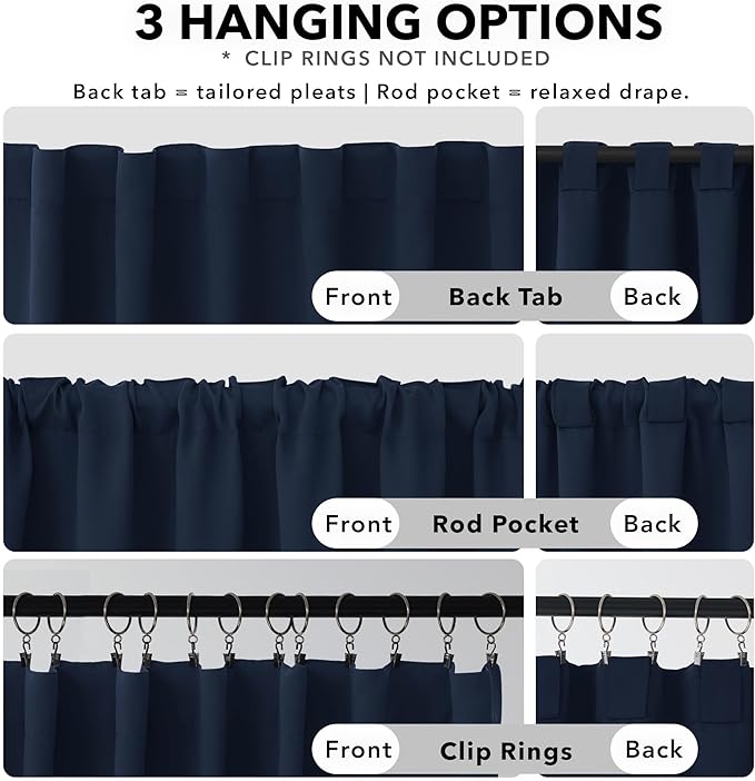 Deconovo Blackout Curtains, Thermal Insulated, W38 x L84 2 Panels, Back Tab, Machine Washable, Room-Darkening Drapes for Bedroom/Living Room Navy Blue