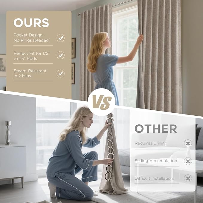 Joydeco Linen Blackout Curtains for Bedroom - 100% Light Blocking 1 Panels, Linen Drapes 70" W x 90" L, Thermal Insulated Room Darkening Curtains for Living Room, Rod Pocket & Back Tabs