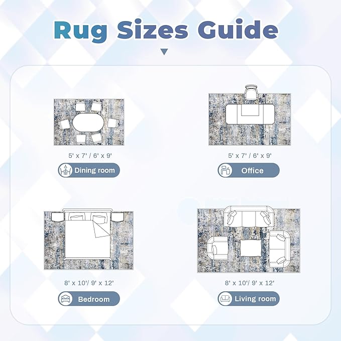pmtsns Area Rugs 8x10 for Living Room: Washable Rug Modern Abstract Neutral Soft Non-Slip Low-Pile Indoor Large Carpet for Bedroom Dining Room Playroom Home Office (Blue Grey Brown, 8'x10')