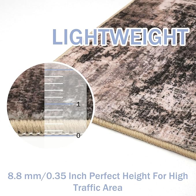 IOHOUZE Abstract Area Rug 4x6 Ft Washable Rugs for Entryway Indoor, Non Slip Small Living Room Rugs Printed Faux Wool Throw Rug, Floor Carpet for Kitchen Nursery Playroom, Brown/Rust