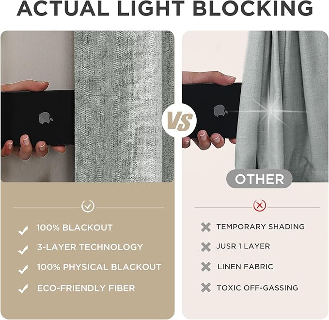Joydeco Linen Blackout Curtains for Bedroom - 100% Light Blocking 1 Panels, Light Grey Drapes 70" W x 90" L, Thermal Insulated Room Darkening Curtains for Living Room, Rod Pocket & Back Tabs