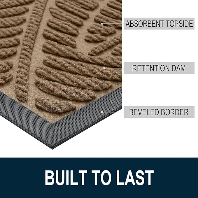 Colorxy Waterproof Doormat, Sturdy Natural Rubber Front Indoor Mat, Non Slip Low Profile Outdoor Door Mat, Stain and Fade Resistant Floor Mats, Easy Clean Patio Entry Mat, 59''x23'', Light Brown