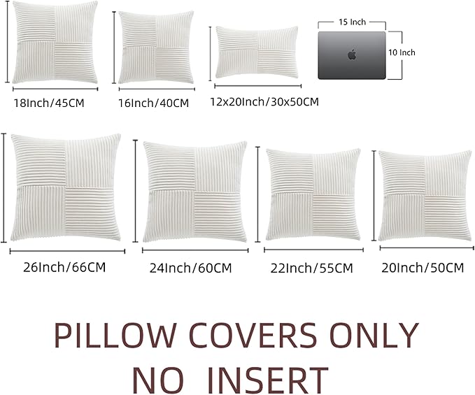 Fancy Homi 2 Packs Cream White Euro Decorative Throw Pillow Covers 28x28 Inch for Couch Bed Sofa, Farmhouse Boho Home Decor, Soft Corss Corduroy Patchwork Textured Square Cushion Case 71x71 cm