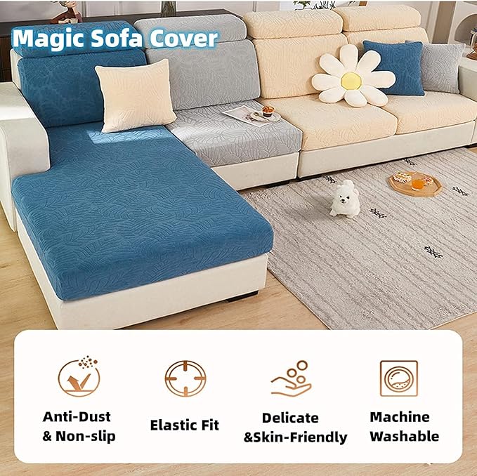 Couch Cushion Covers for Sofa Couch Covers Wear-Resistant Universal Sofa Cover Washable Stretch for Sectional Slipcovers (Texture-Sea Blue,Large Double Seat Cover)