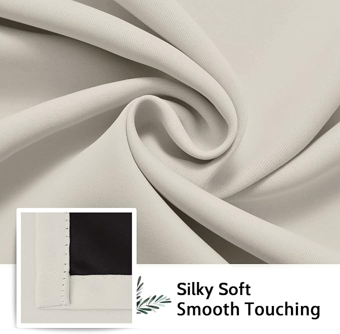 SimpleHome 100% Blackout Curtains for Bedroom,Thermal Insulated Cream Grommet Window Drapes Room Darkening Curtains for Living Room with Black Back,52 x 72 Inch,2 Panels