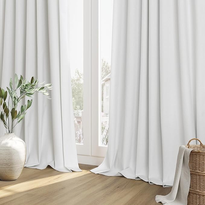 Guken 100% Blackout Linen Curtains 112 Inch Wide by 52 Inch 2 Panels Set for Living Room Bedroom Back Tab Thermal Insulated Black Out Linen Drapes Room Darkening Window Curtains