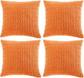Fancy Homi 4 Packs Orange Fall Decorative Throw Pillow Covers 18x18 Inch for Couch Living Room Bed Sofa, Halloween Pumpkin Autumn Home Decor, Soft Cute Plush Corduroy Striped Cushion Case 45x45 CM