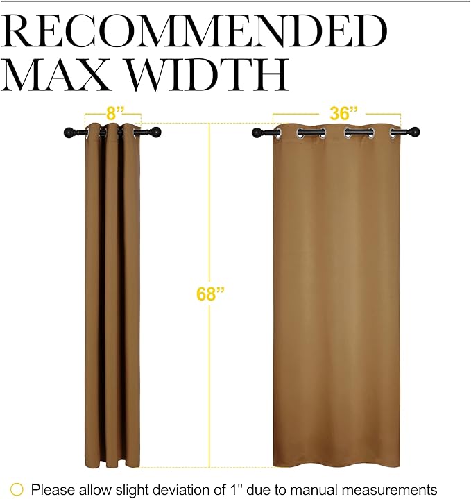 NICETOWN Sleek Blackout Curtains 68 inches Length for Small Windows, Noise Reducing and Block Draft Panels for Door Doorway Laundry Office Luxury Decor Theme (2 Panels, Gold Brown, W42 x L68 -Inch)