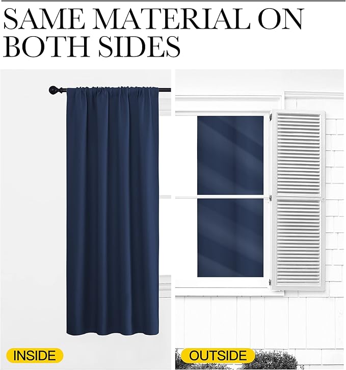 NICETOWN Curtains Blackout Draperies - Home Fashion Thermal Insulated Solid Drape Panels for Kid's Room, Privacy Window Dressing (Navy, 1 Pair, 42 inches x 48-Inch)