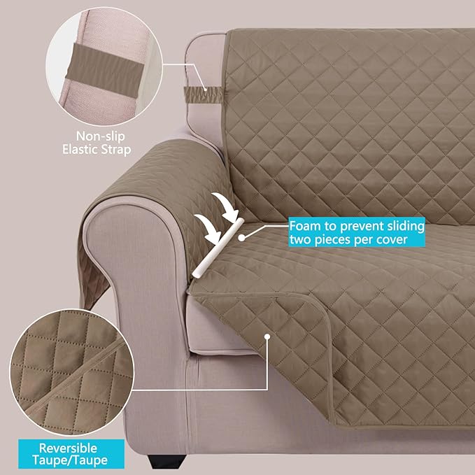 U-NICE HOME Large Sofa Cover Reversible Couch Cover for Dogs with Elastic Straps Water Resistant Furniture Protector for Pets Couch Cover for 4 Cushion Couch (Oversized Sofa, Taupe/Taupe)