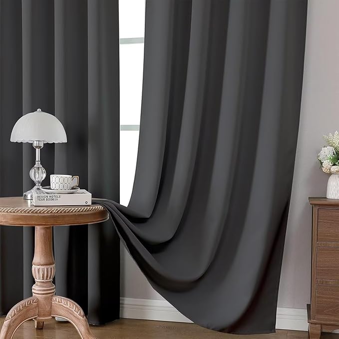 Joydeco Blackout Curtains 72 Inches Long 2 Panels Set, Thermal Insulated Long Curtains& Drapes 2 Burg, Room Darkening Drapes for Bedroom Living Room (Grey, W37 x L72 Inch)