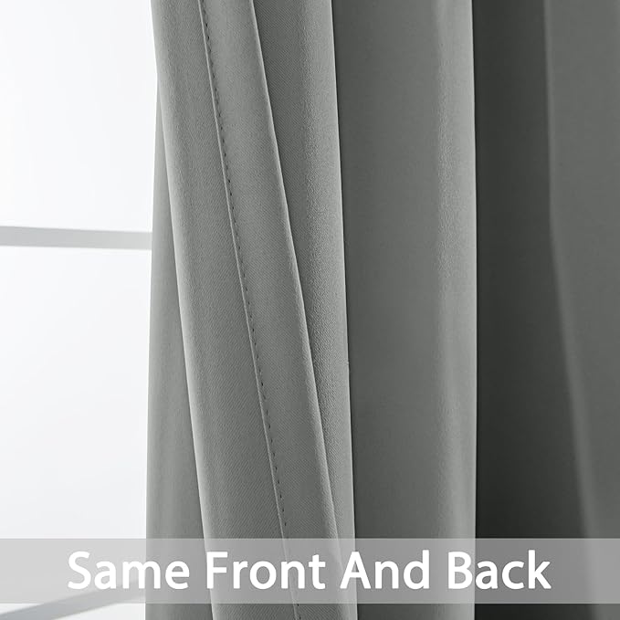 Yakamok Dove Grey Curtains 54 Inches Length Blackout Curtain for Bedroom-Green Room Darkening Thermal Insulated Grommet Drapes for Living Room, 52W x 54L,2 Panels