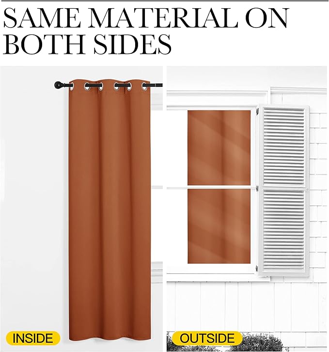 NICETOWN Room Darkening Drapes for Nursery - Light Blocking Curtain Panels for Bedroom Girl Room, Soft Fabric Window Treatment (Burnt Orange, 42 inches Width by 95 inches Length, 1 Pair)