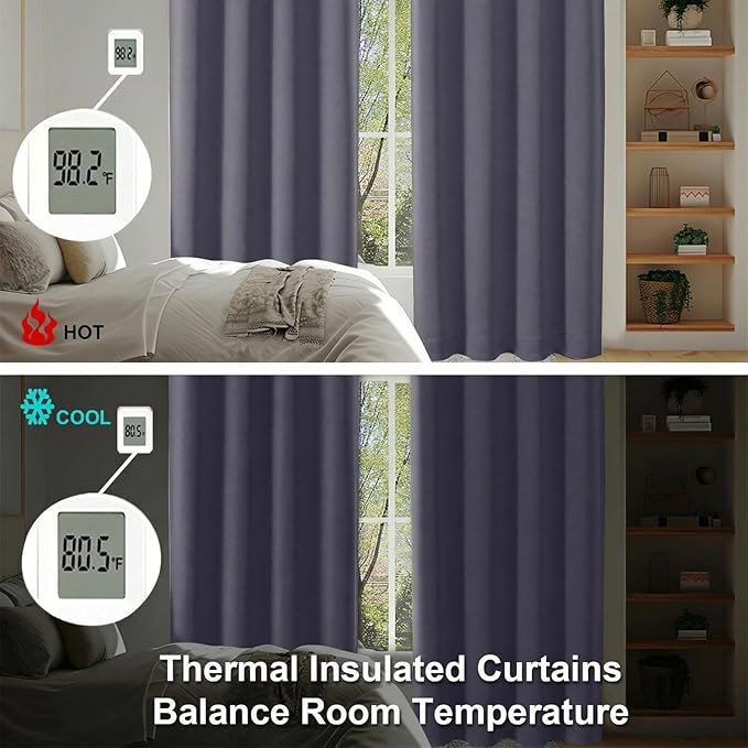Simplebrand Ava Greyish Purple Short Blackout Curtains for Bedroom 54 Inches Long 2 Panels Set, Solid Thermal Insulated, Energy Saving Window Treatment Curtains Blackout Drapes, W40 x L54 Inch