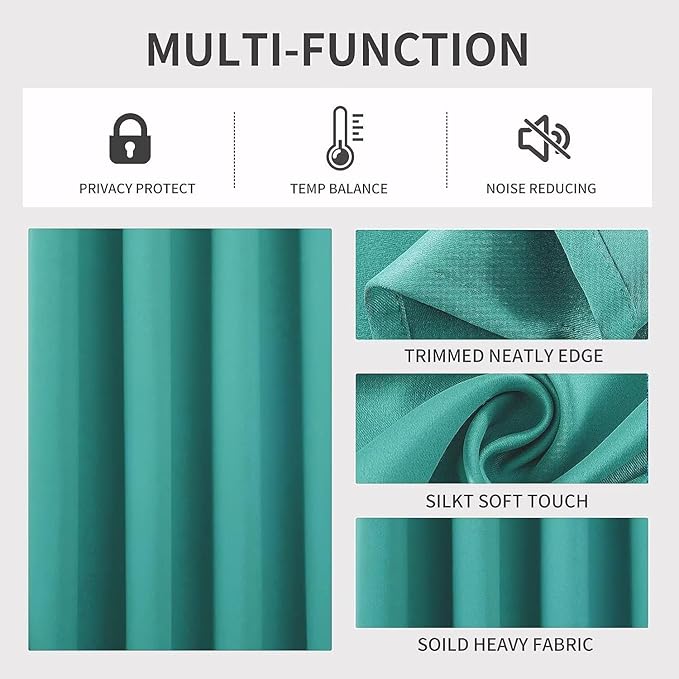Joydeco Blackout Curtains 54 Inch Length 2 Panels Set, Thermal Insulated Long Curtains& Drapes 2 Burg, Room Darkening Grommet Drapes for Living Room Bedroom Window (W52 x L54 Inch, Peacock Blue)