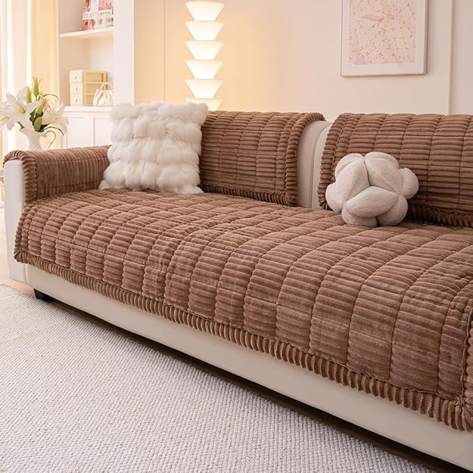 Couch Cover for Dogs Washable, Fuzzy Pet Couch Covers for 3 Cushion Sofa Pet Friendly, Non Slip Sofa Cover (Dark Brown, 35" x 82.7"/90 x 210cm)