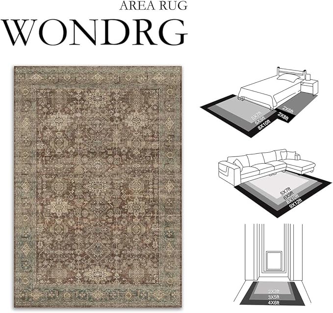 5x7 Washable Area Rug for Living Room Bedroom Vintage Rust Red Soft Low Pile Carpet Traditional Retro Non Slip Throw Rug for Dining Room Entryway Indoor Dorm Kitchen