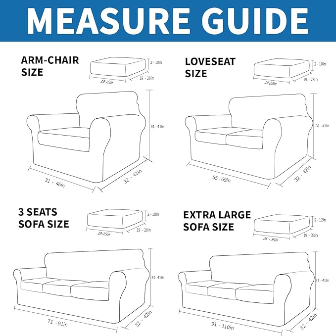 XINEAGE 2026 New 4 Pieces Extra Large Couch Covers for 3 Cushion Sofa Super Stretch Sofa Cover for 3 Large Seat Cushion Universal Slip Cover for Living Room (Light Gray), 91"-110"(3 Cushions)