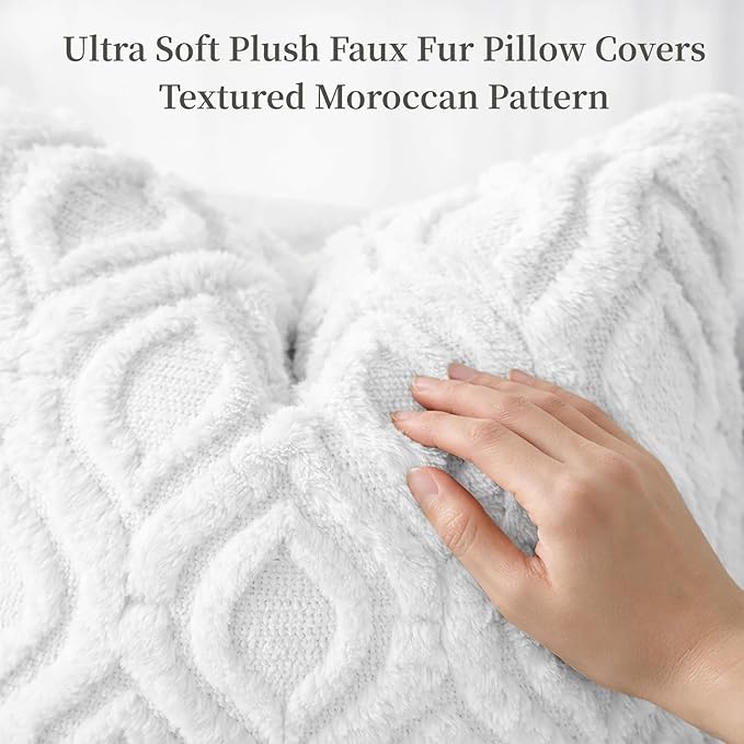 decorUhome Throw Pillow Covers 22x22 Inch Set of 2, Soft Plush Faux Wool White Solid Couch Pillow Covers, Accent Euro Sham Farmhouse Neutral Square Pillow Cases for Sofa Bed Living Room