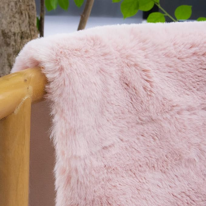 ORINOVA Pink Washable Fluffy 5x8 Area Rugs for Bedroom Plush Faux Rabbit Shag Fur Rug for Living Room Nursery Rug