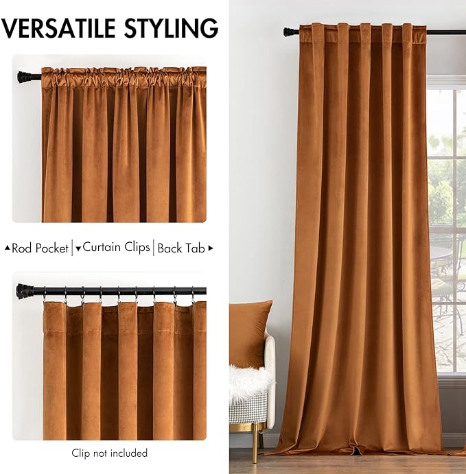 MIULEE Velvet Curtains 96 inches 2 Panels - Luxury Blackout Curtains for Bedroom Living Room Thermal Insulated Super Soft Window Drapes Rod Pocket & Back Tab, Gold Brown, W52 x L96 inches
