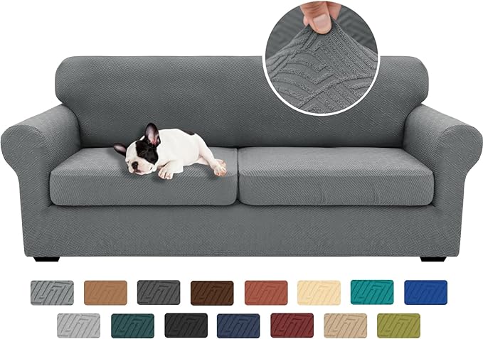 XINEAGE 2026 New 3 Pieces Couch Covers for 2 Extra Large Cushion Sofa Super Stretch Sofa Cover for 2 Large Seat Universal Loveseat Slip Cover for Living Room (Light Gray), 71"-91"(2 Cushions)