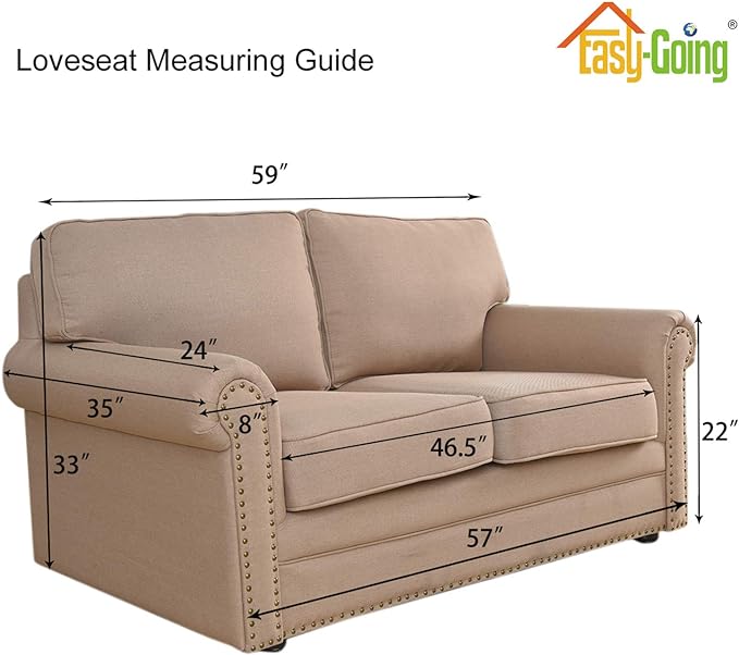 Easy-Going Stretch Loveseat Slipcover 1-Piece Sofa Cover Furniture Protector Couch Soft with Elastic Bottom for Kids Polyester Spandex Jacquard Fabric Small Checks (Loveseat, Tan)