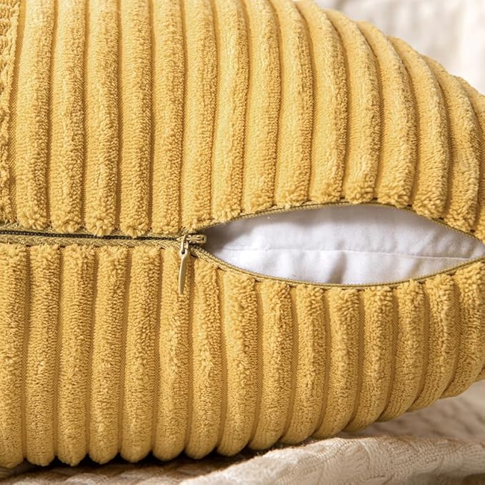 MIULEE Golden Mustard Decorative Throw Pillow Covers 20x20 Inch for Couch Bed Sofa Pack of 2 Boho Farmhouse Throw Pillows Soft Cross Corduroy Patchwork Textured Cushion Cases