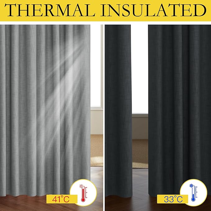 NICETOWN 100% Absolutely Blackout Linen Curtains with Thermal Insulated White Liner, Dove Grey, 62" Wide, 2 Pieces, Privacy Vertical Window Drapes for Office Laundry Living Room Windows 72 inch Long
