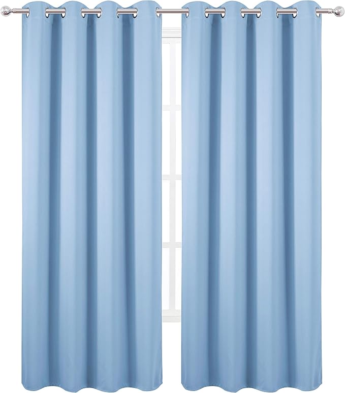 LEMOMO Blackout Curtains 66 x 95 inch/Sky Blue Curtains Set of 2 Panels/Thermal Insulated Room Darkening Bedroom Curtains