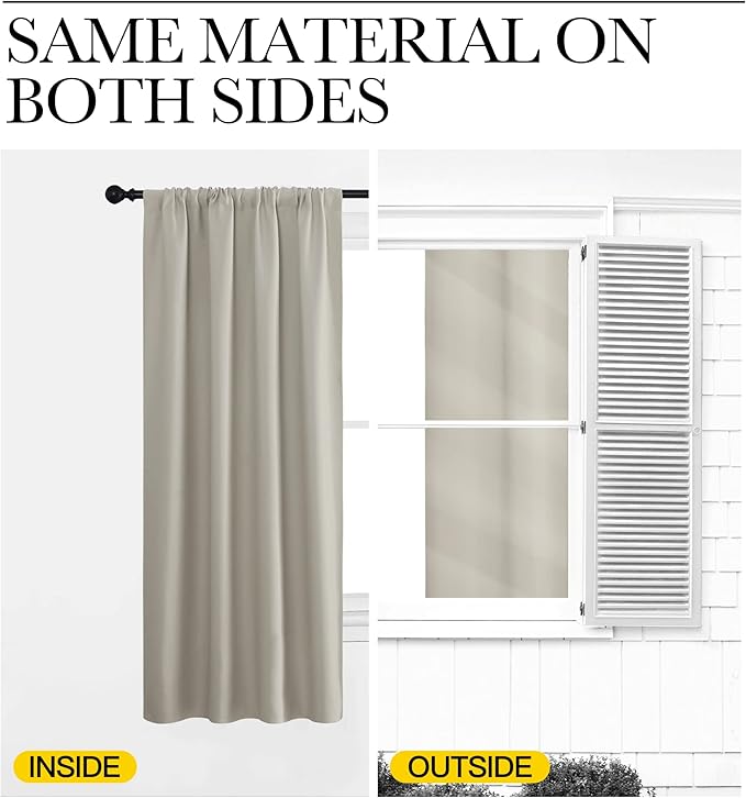 NICETOWN Blackout Curtains for Living Curtains, Room Darkening Window Curtain Panels, Easy-Care Solid Thermal Insulated Draperies/Drapes for Daughter Room (Natural, 2 Panels, 42 by 48)