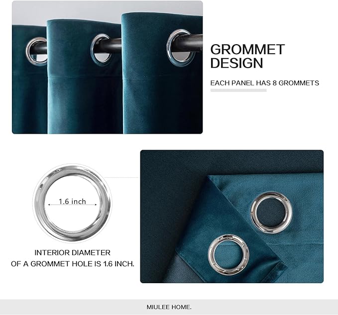 MIULEE Blue Velvet Curtains 84 Inches Length Blackout Curtains Thermal Insulated Soundproof Room Darkening Grommet Curtains/Drapes for Living Room Bedroom 52 x 84 Inch 2 Pcs Peacock Blue