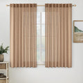MIULEE Light Brown Linen Curtains 54 Inch Length 2 Panels for Bedroom Living Room, Soft Thick Linen Textured Natural Short Window Drapes Semi Sheer Light Filtering Back Tab Burlap Look Decor